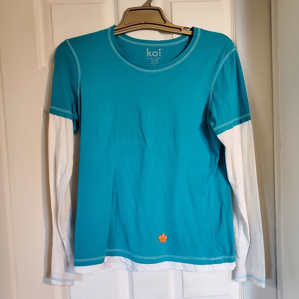 Teal and White Long Sleeve Shirt